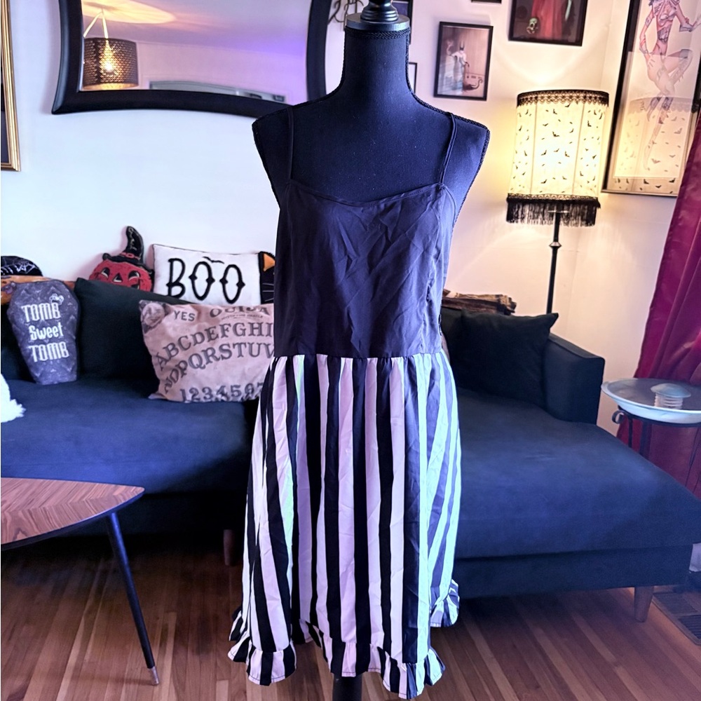 Elegant Black and White Striped Mini Dress